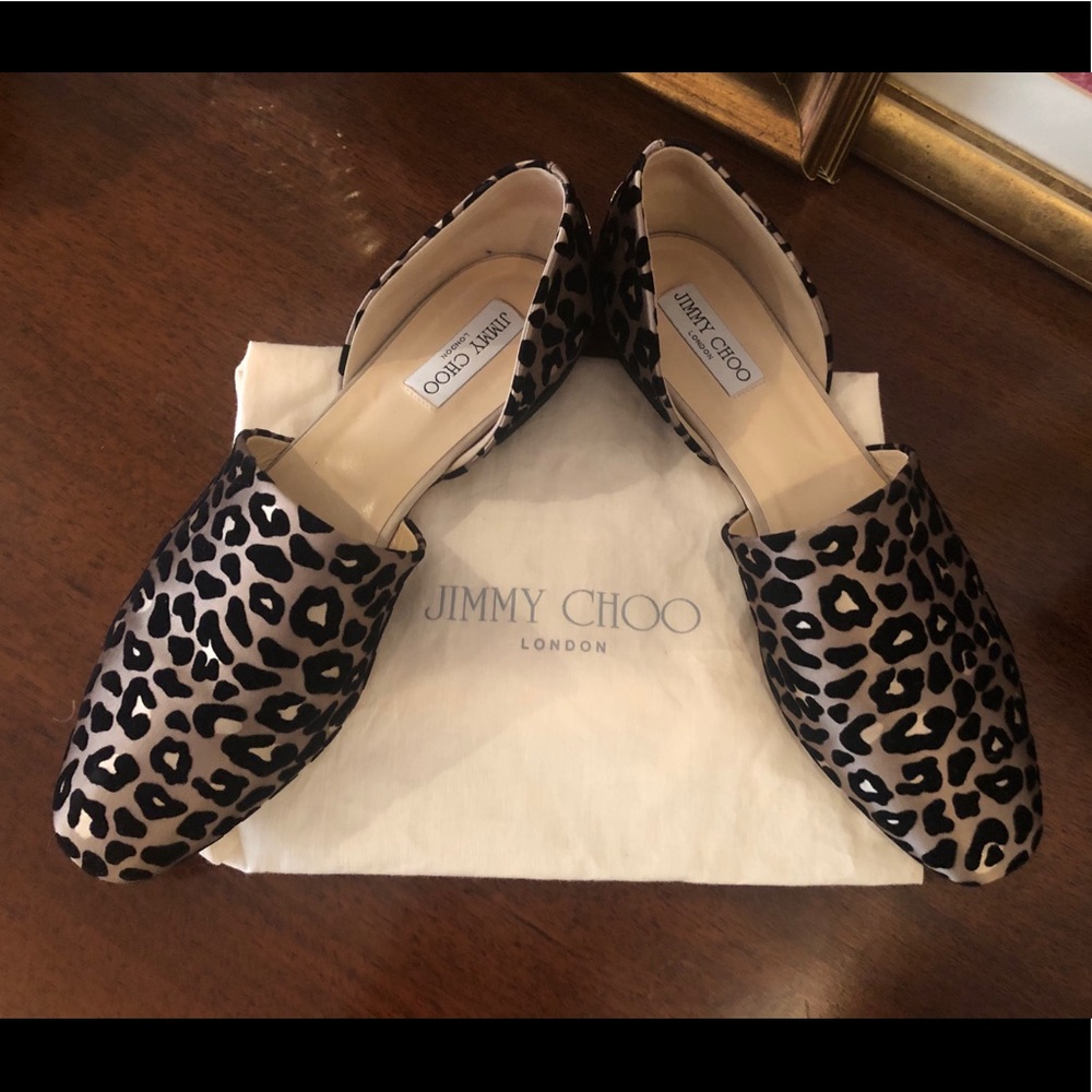 Jimmy Choo Leopard Print Silk and Velvet Flats